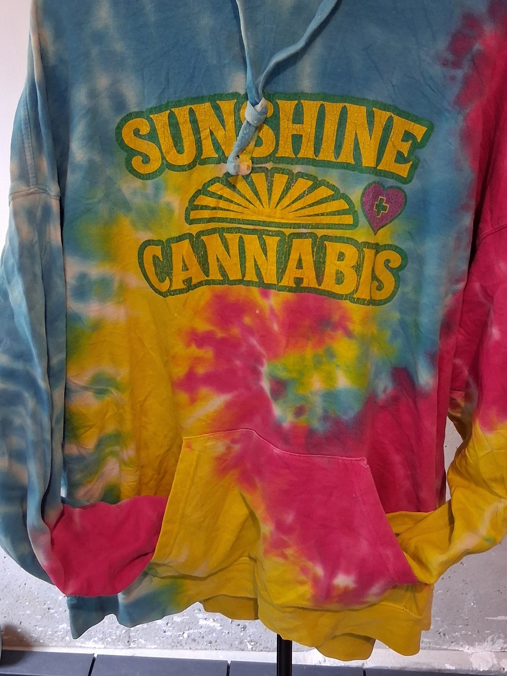 Sunshine Cannabis Tie-Dye Hoodie - Blue, Yellow & Pink